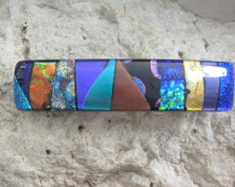 Large Rainbow Barrette Fused Dichroic Glass Barrette Mosaic Genuine French Barrette