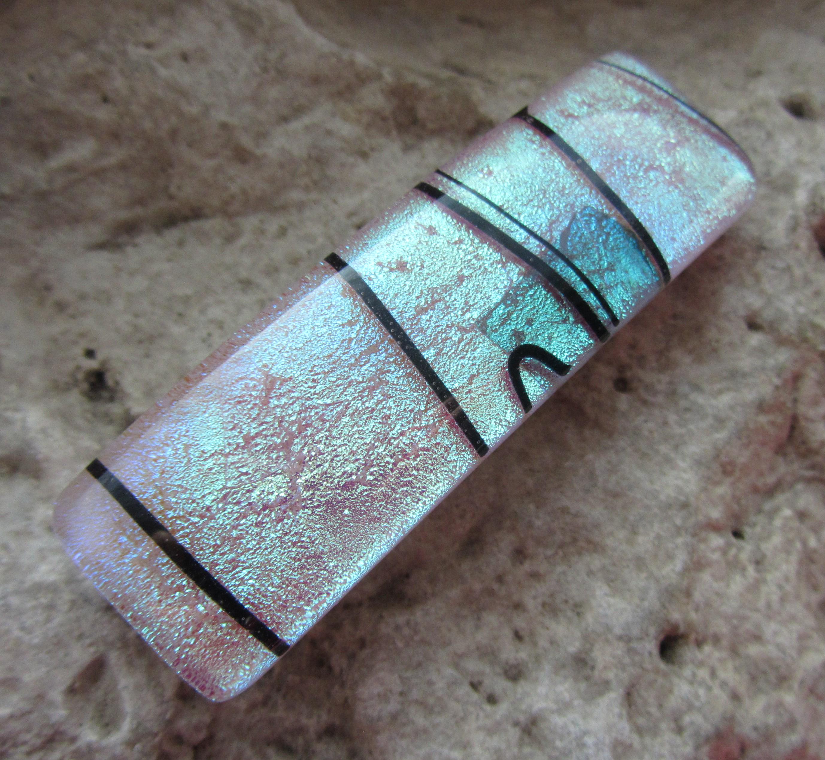 Small Pink Rainbow Barrette Fused Dichroic Glass Genuine 