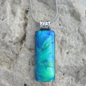 Blue Green Necklace Fused Dichroic Glass Blue Pendant