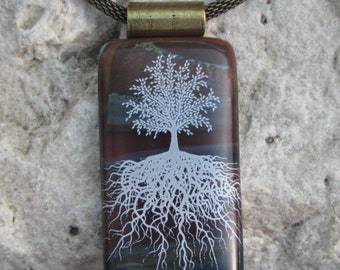 Earthy Tree of Life Necklace Fused Glass Tree Pendant