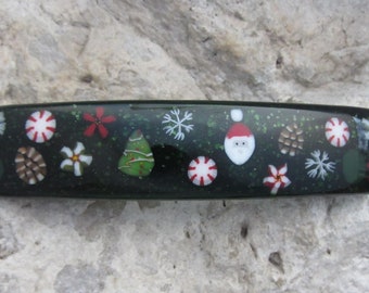 Christmas Barrette Fused Glass Barrette Holiday French Barrette