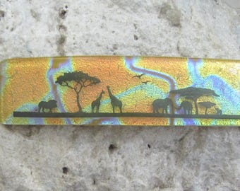 Large Africa Barrette Fused Dichroic Glass Barrette Genuine French Barrette Africa Jewelry