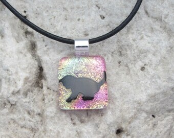 Kitten Pendant Dichroic Fused Glass Jewelry Small Pink Cat Necklace
