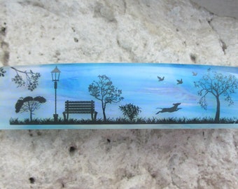 Dog Park Fused Dichroic Glass Barrette Large French Barrette Dog Jewelry