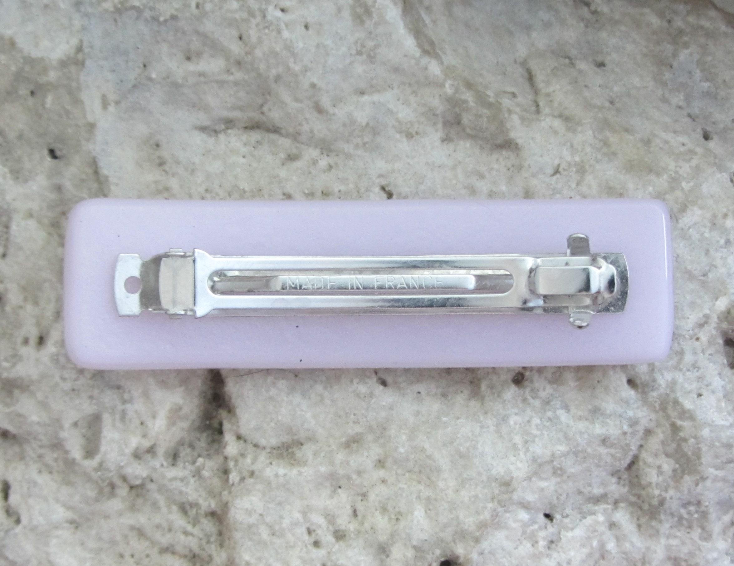 Handmade Pink Dichroic Glass Bar Hair Barrette France Medium Dichroic Glass Barrette, Pink, Silver, Green, Black  main image 3