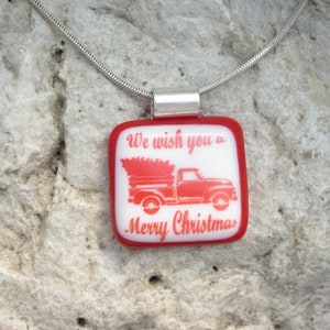 Christmas Necklace Fused Glass Merry Christmas Pendant Pendant