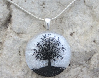 Silver Tree of Life Necklace Dichroic Fused Glass Tree of Life Pendant