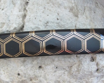 Honeycomb Barrette Fused Glass Barrette French Barrette Gold and Black Jewelry