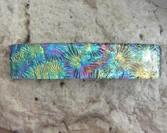 Large Pastel Rainbow Barrette Fused Dichroic Glass Barrette Large Genuine French Barrette