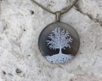 Earthy Tree of Life Necklace  Fused Glass Brown Tree Pendant