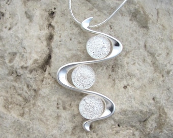 Silver and White Necklace Dichroic Fused Glass Silver White Pendant
