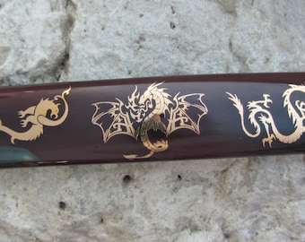 Dragon Barrette Fused Glass Barrette French Barrette Gold Maroon Dragon Jewelry