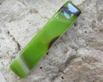 XL  Green Brown Barrette Fused Glass Barrette X Large Green Genuine French Barrette