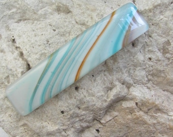 XL Large Turquoise White and Orange Fused Glass Barrette XL Genuine French Barrette