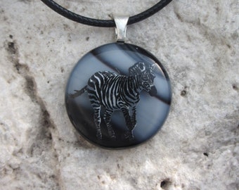 Zebra Necklace Fused Glass Pendant  Zebra Pendant