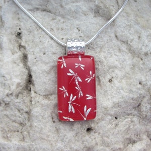 Red Dragonfly Necklace Fused Dichroic Glass Dragonfly Jewelry