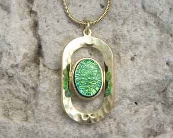 Grün und Gold Dichroic Halskette Emerald Grün Dichroic Glas Anhänger