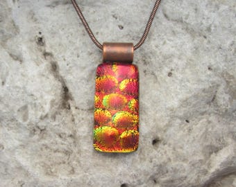 Red and Orange Necklace Dichroic Fused Glass Orange Dichroic Jewelry