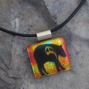 Black Bear Necklace Dichroic Fused Glass Jewelry Bear Pendant image 1