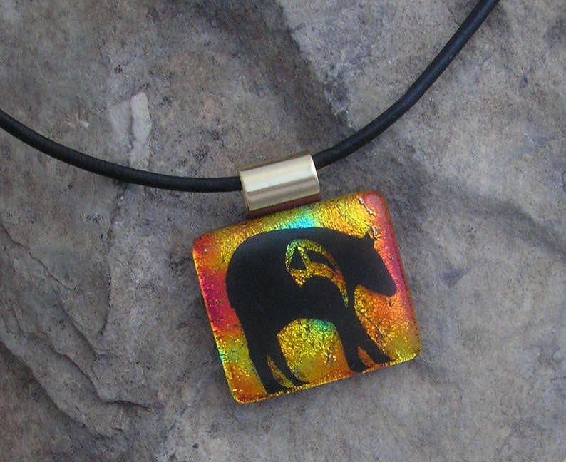 Black Bear Necklace Dichroic Fused Glass Jewelry Bear Pendant image 1