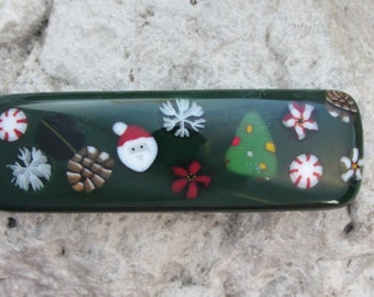 Christmas Barrette Small Fused Glass Barrette Holiday French Barrette