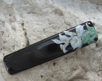 Große Calla Lilie Haarspange aus Glas Haarspange mit großen Blumen schwarz und weiß Französisch Haarspange