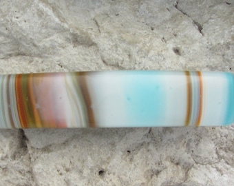 Large Turquoise Orange and White Fused Glass Barrette 8cm French Barrette