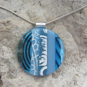 Blue Strip Necklace Fused Glass Pendant Handmade Blue Glass Jewelry