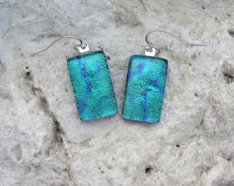 Emarald Green Earrings Fused Dichroic Glass Green Earrings