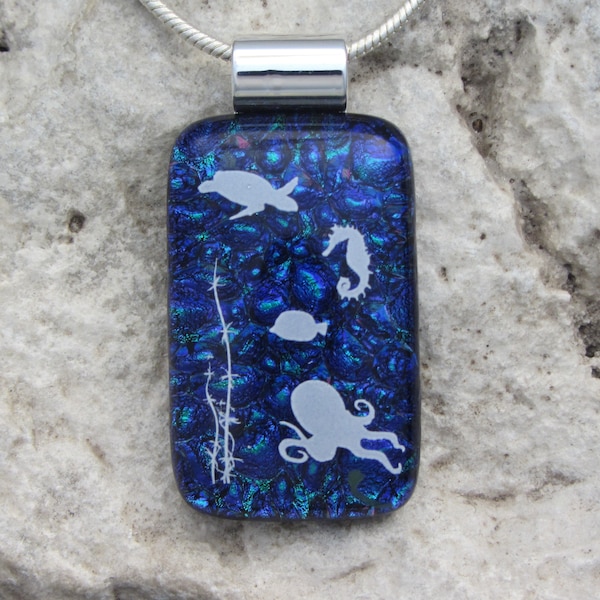 Sea Life Pendant Dichroic Fused Glass Octopus Necklace