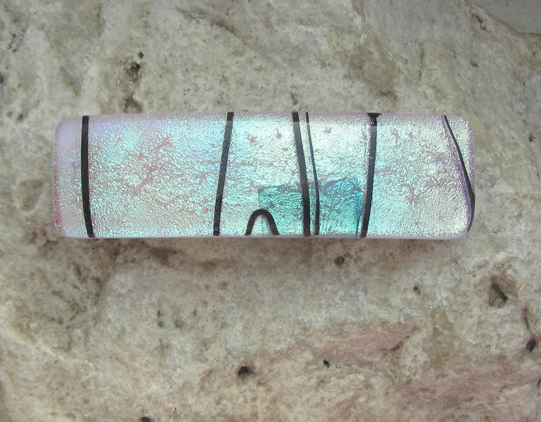 Handmade Pink Dichroic Glass Bar Hair Barrette France Small Pink Rainbow Barrette Fused Dichroic Glass Genuine  main image 3