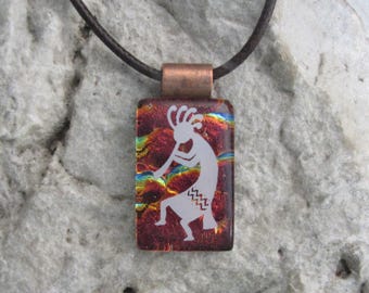 Kokopelli-Halskette, Anhänger aus dichroitischem Glas und Kupfer