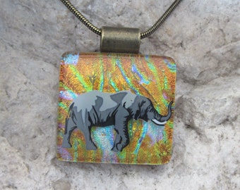 Elephant Necklace Dichroic Fused Glass Jewelry  Elephant Pendant