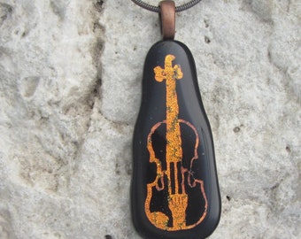 Violin Pendant Violin Necklace Dichroic Fused Glass Music Jewelry