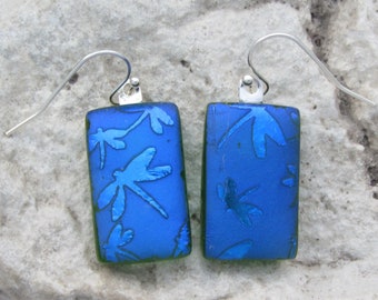 Dragonfly Earrings Fused Dichroic Glass Blue Green Dragonfly Jewelry