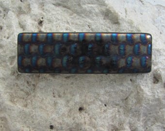 Small Iridescent Fused Glass Barrette Genuine French Barrette Blue Black Barrette