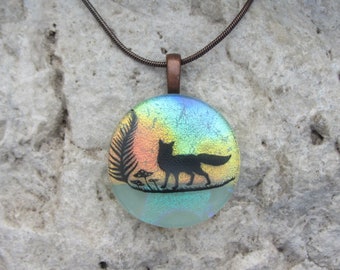 Fox Necklace Dichroic Fused Glass Fox Pendant