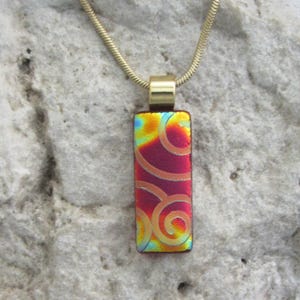 Red and Gold Necklace Fused Dichroic Glass Small Gold Red Dichroic Pendant
