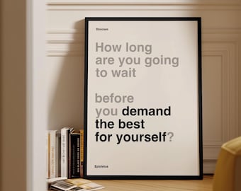 Impresión con cita de Epicteto, arte de pared estoico minimalista, decoración moderna, exige lo mejor para ti