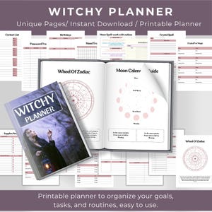Witchy Planner Printable, Spiritual Daily Planner PDF, Moon Phase Tracker, Tarot Journal Template, Mystic Self-Care Organizer