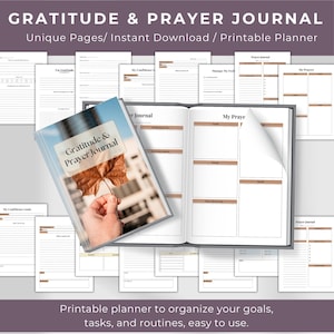 Afdrukbare pdf-bestand dankbaarheid en gebed | Geloofsreflectie, dagelijkse devotional, aantekeningen bij de Schriften, geleide instructies, mindful spirituele tracker