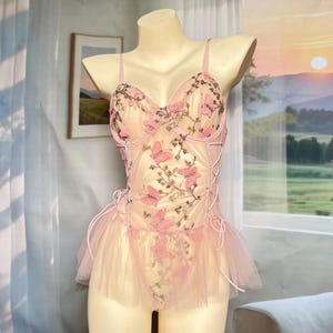 open lace back dress Stunning 1930s Bias Cut Soft Peach Pink Silk Lingerie Dress w Floral D –  Shrimpton Couture main image 1