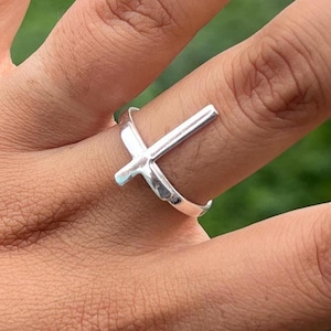 Sterling Silver Vertical Cross Ring, Dainty Christian Jewelry, Faith Ring, Minimalist Cross Band, Religious Gift, Cross Ring are strong item