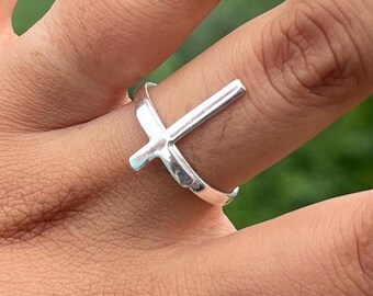 Sterling Silver Cross Ring 925, Christian Faith Band Ring, Religious Jewelry, Handmade Minimalist Rings