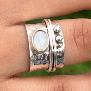Moonstone Spinner Ring, Handmade Silver Anxiety Jewelry, Moonstone Fidget & Meditation Ring, Silver Moonstone Anxiety Jewelry Gift for item