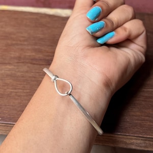 Handmade Solid 925 Sterling Silver Cuff Bracelet, Hook Clasp Bangle Everyday BangleGift for her