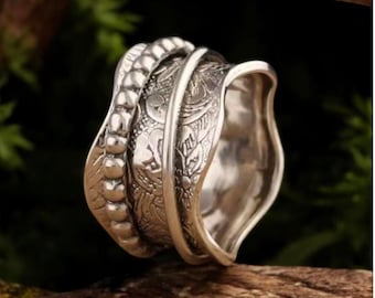 925 Silber Spinner Ring, Frauen Angst Meditation Ring, Boho Daumen Band, Geschenk für Sie