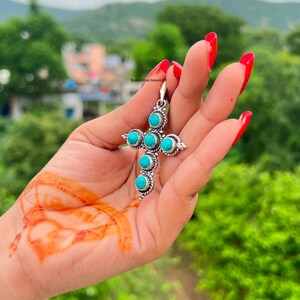 Handmade Turquoise Cross Necklace – Boho Western Jewelry, Vintage-Inspired Faith Pendant, Western Style Jewelry, Southwest Necklace Gift