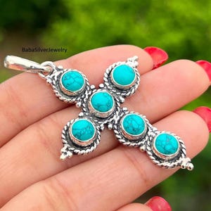 Handmade Turquoise Cross Necklace – Boho Western Jewelry, Vintage-Inspired Faith Pendant, Western Style Jewelry, Southwest Necklace Gift