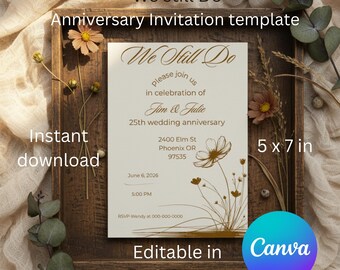 Modello di invito per anniversario "We Still Do" / Invito per rinnovo dei voti / Canva modificabile 5x7 / Festa di anniversario di matrimonio minimalista